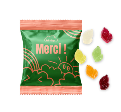 bonbon en forme de feuilles, sachet personnalisable