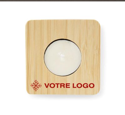 Photophore en bambou personnalisé avec bougie chauffe-plat