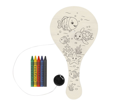 raquette en bois avec balle à colorier personnalisable