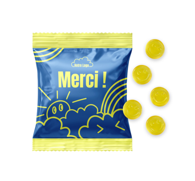 gommes de fruits en forme de smiley, sachet personnalisable