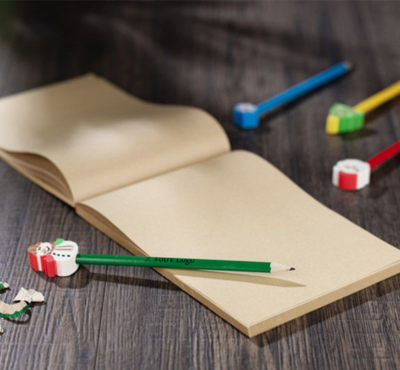 crayon de noel avec gomme publicitaire