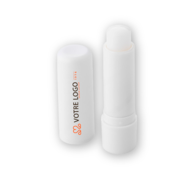 Baume à lèvres publicitaire blanc ouvert