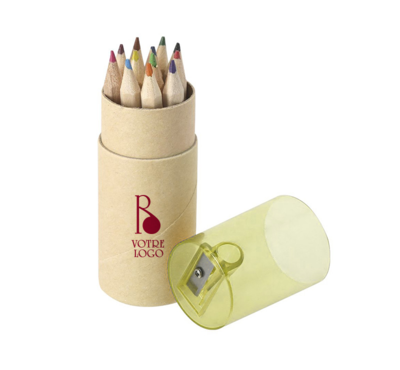 set de 12 crayons de couleurs en bois étui jaune