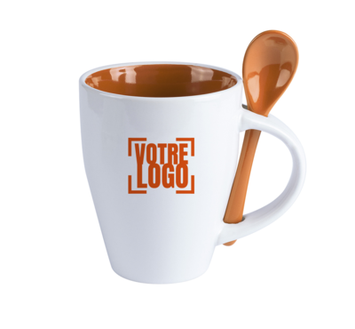 mug avec cuillère couleur orange