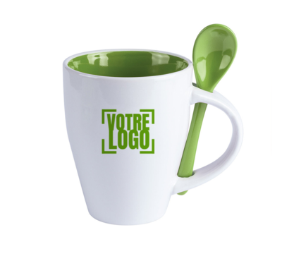 mug avec cuillère en céramique couleur vert