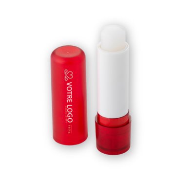 Baume à lèvres publicitaire rouge ouvert