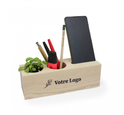 organisateur de bureau en bois brut