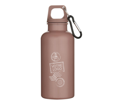 bouteille d'eau 400ml avec mousqueton couleur rose