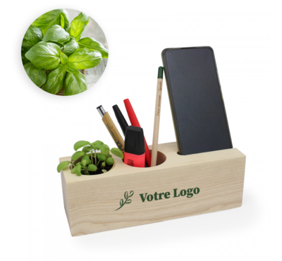 organisateur de bureau en bois brut basilic 