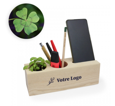 organisateur de bureau en bois brut bulbes de trèfle