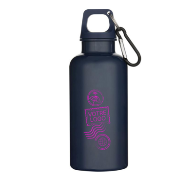 bouteille d'eau 400ml avec mousqueton couleur bleu marine