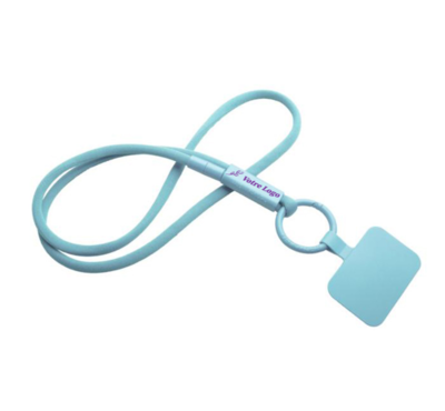 tour de cou porte telephone avec tube en plastique couleur bleu 