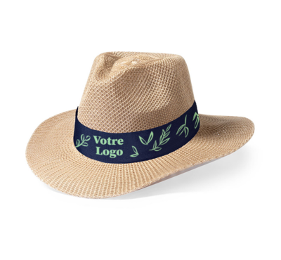 chapeau de plage couleur beige logoté