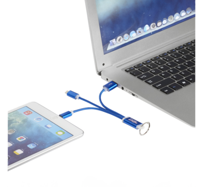 câble de chargement ordinateur couleur bleu