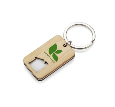 porte clé en bambou personnalisable en forme de maison 