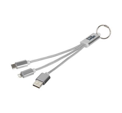 câble de chargement 3-en-1 publicitaire couleur argent