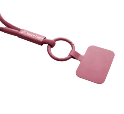 tour de cou porte telephone avec tube en plastique recyclé couleur bordeaux