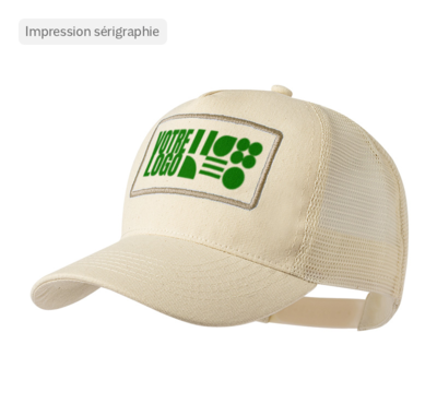 casquette RPET 5 panneaux marquage en sérigraphie