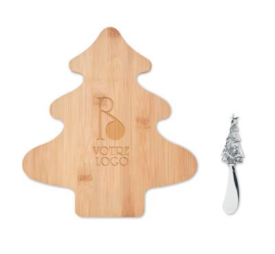 Set à fromages en bambou en forme de sapin avec couteau