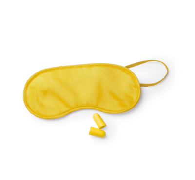 masque de voyage jaune logoté