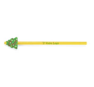 crayon de noel avec gomme couleur jaune logoté