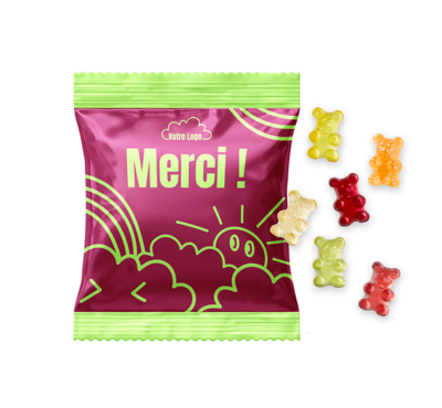 gommes de fruit vegan oursons avec paquet personnalisable