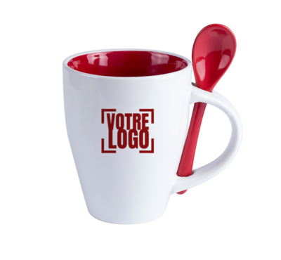 mug avec cuillère en céramique couleur personnalisable