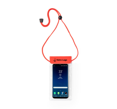 etui étanche pour smartphone couleur orange logoté