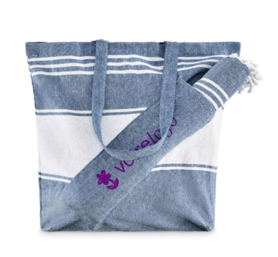 set sac et serviette de plage couleur bleu marine personnalisable
