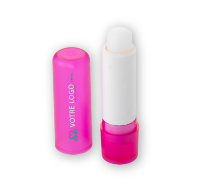 Baume à lèvres publicitaire rose ouvert