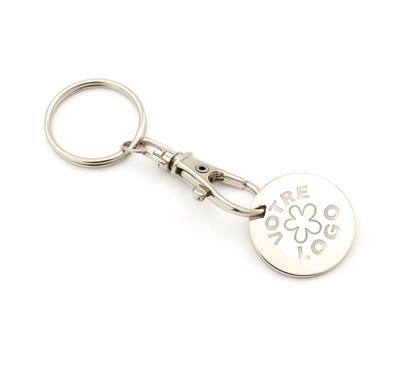 porte clé avec jeton publicitaire gravé