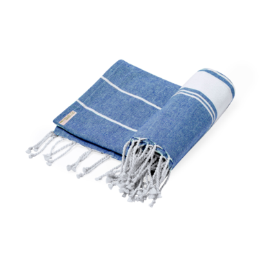 serviette en coton recyclé bleu personnalisable