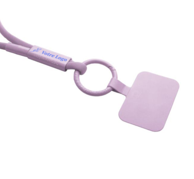 tour de cou porte telephone avec tube en plastique recyclé couleur lilas 