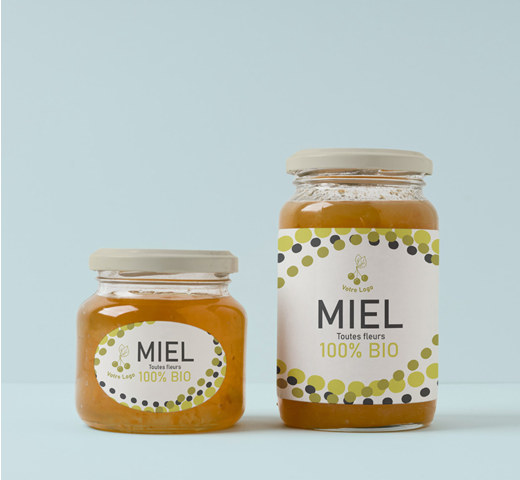 étiquette packaging exemple avec des pots de miel