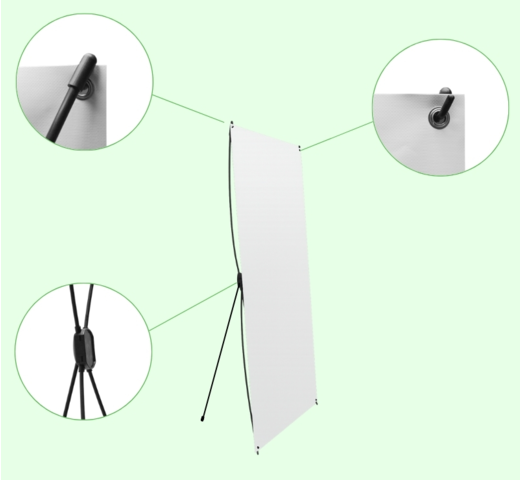 zoom sur les éléments de la tsructure du x-banner kakemono