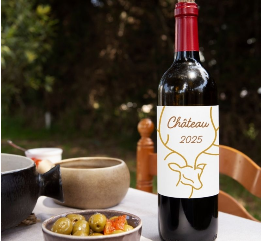 étiquette de vin avec un cerf illustré