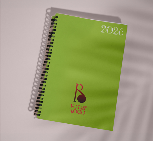 agenda 2026 à spirale de couleur vert citron