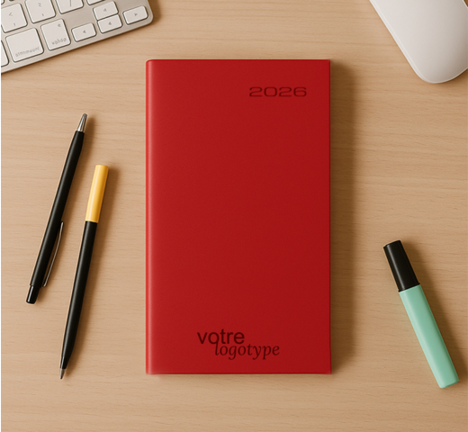 agenda de poche de couleur rouge mis en situation