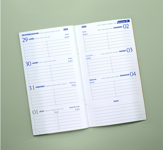 intérieur de l'agenda de poche