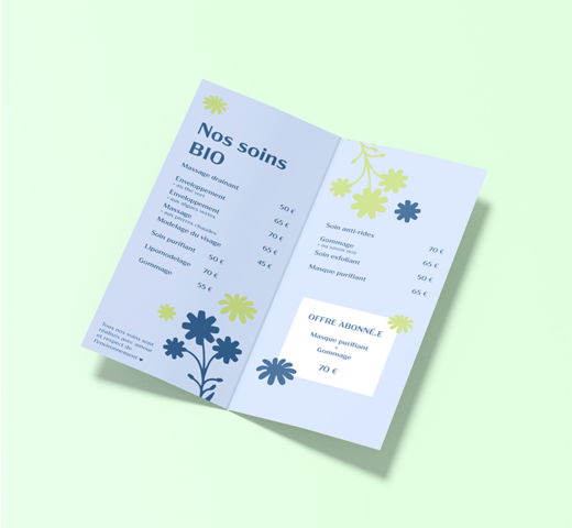 dépliants 2 volets (4 pages) au format DL, idéal pour mise en pli et publipostage