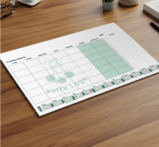 bloc de feuillets sous-main avec emploi du temps personnalisable