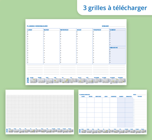 ensemble de grilles calendaires disponibles en téléchargement pour impression personnalisée 